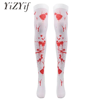 

1 Pair Women Thigh High Stocking Terror Blood Stained Bloody Thigh High Socks Over Knee Stocking Halloween Party Cosplay Costume