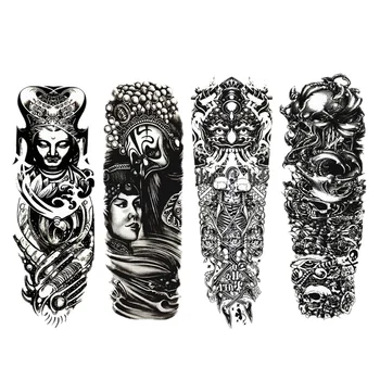 

4Pcs/Lot Waterproof Temporary Tattoos Beijing Opera Full Arm Mechanical Pattern Tattoos Applique Arm Full Arm Tattoos Sticker 48