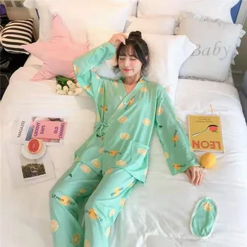 

Spring and Autumn Women Long-sleeved Pajamas A Variety Of Colors Japanese Kimono Casual Loose Sweet Beauty Set Large Size New