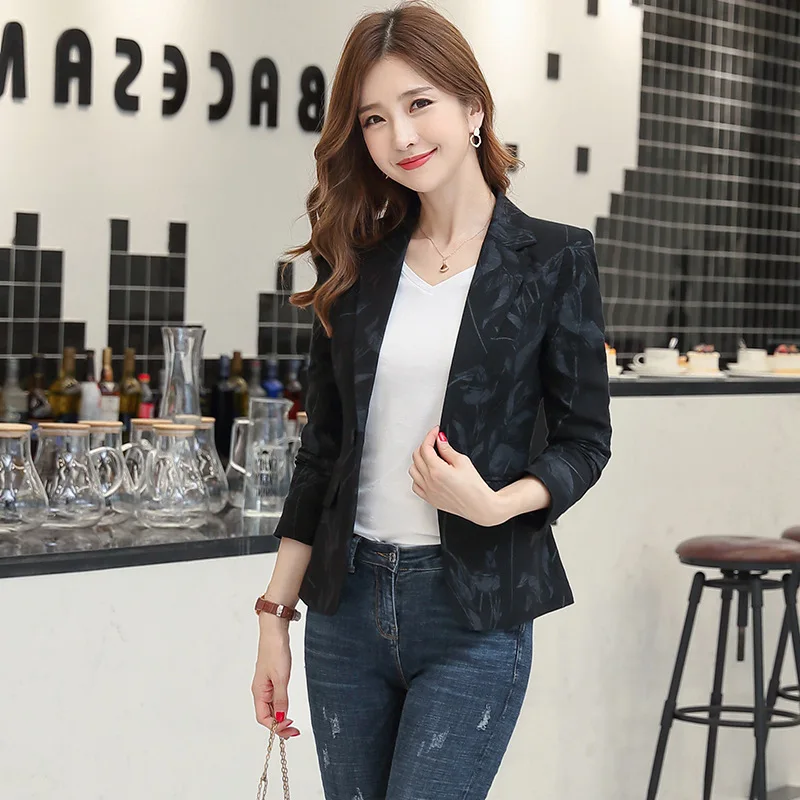 

2019 Autumn New Style Fashion Printed Black Suit Jacket Women's Korean-style Wear Fashion Elegant Casual Small Suit Women's