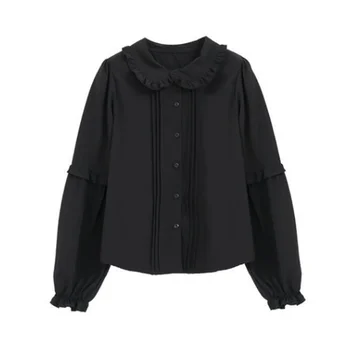 

Autumn winter sweet lolita shirt retro peter pan collar puff sleeve plus velvet victorian shirt kawaii girl gothic lolita top