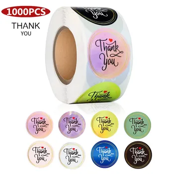

1000pcs 1'' Round 8 Colorful TypesThank You Sticker with Heart Scrapbooking Handmade Package Gift Stationery Adhesive Seal Label