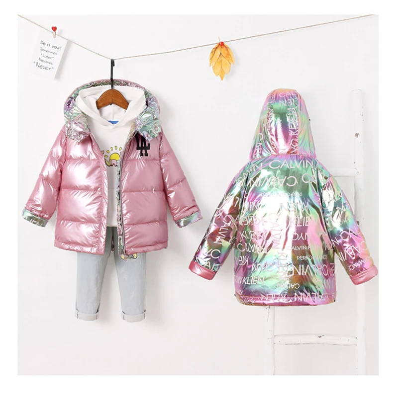 2020 Winter White duck down Warm Long Cotton Jacket Boys and girls children fashion hooded Down cotton coat wear on both sides