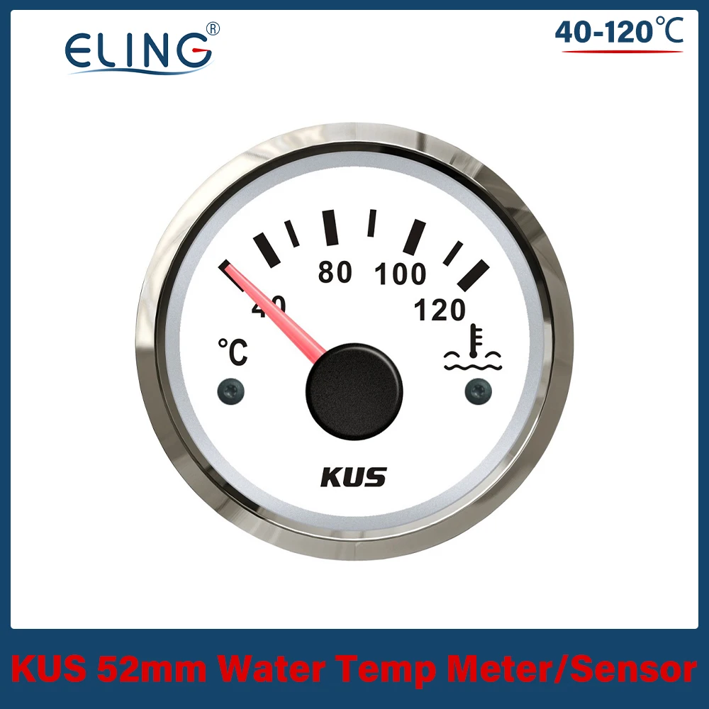 

KUS 40-120℃ Water Temp Gauge Universal 52mm Car Boat Temp Meter 9-32V Red Yellow Light Temperature Sensor M10 M12 M18 1/4-18NPT