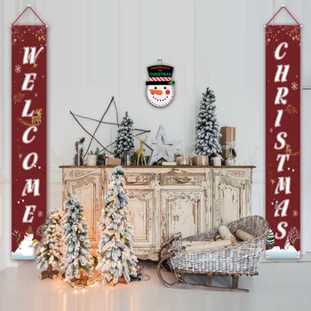 

Behogar 1 Pair Welcome Christmas Door Sign Hanging Banner with 1pcs Snowman Xmas Countdown Calendar for Door Display Decorations