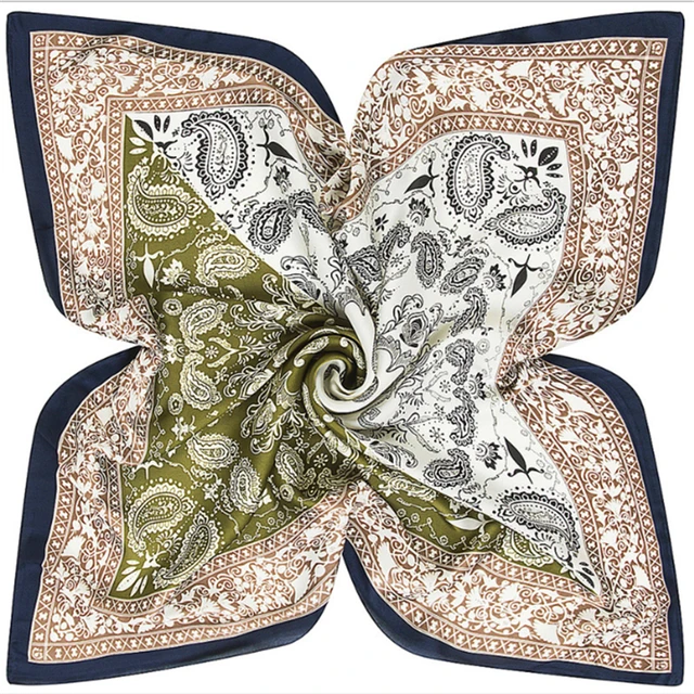 2021 summer square 33 color silk scarf fashion print ladies luxury hair band turban handkerchief head female beach shawl ML15 35