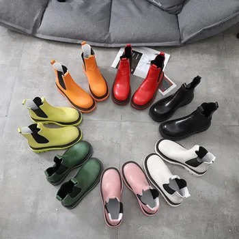 

Short boots women's net red leather Martin boots thick-soled platform wedge motorcycle boots Chelsea boots women's shoes