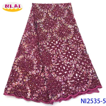 

Nigerian Lace Fabric 2019 High Quality Lace Organza Lace Fabric Rose Red Color African French Mesh Velvet Lace Fabric NAni2535-2