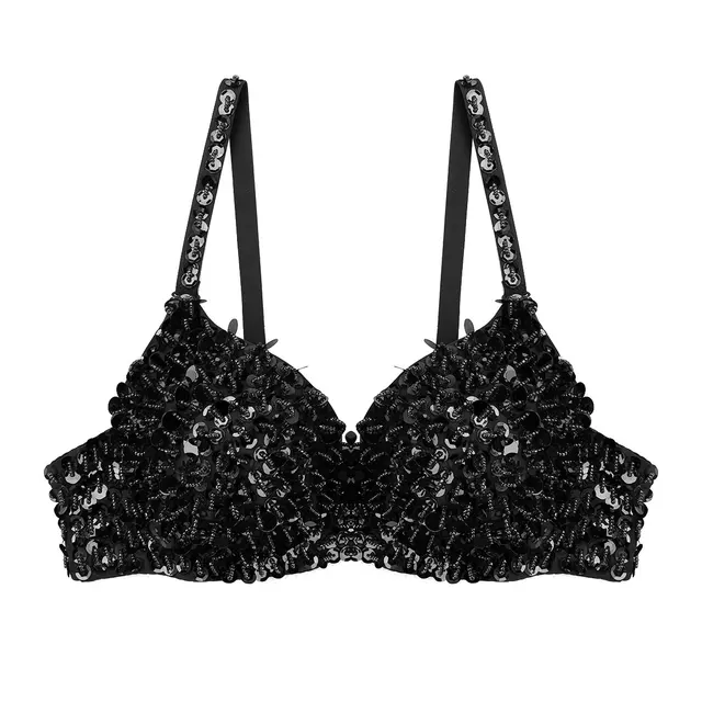 Sequin Bras: Black Sequin Backdrop Bra for Dancers, Cabaret