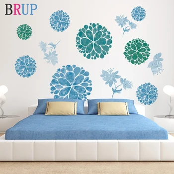 

Art Blue Flower Ball Wall Sticker Beautiful Plant Home Decor for Bedroom PVC Vinyl Wall Decal Creative Room Decoration Removable