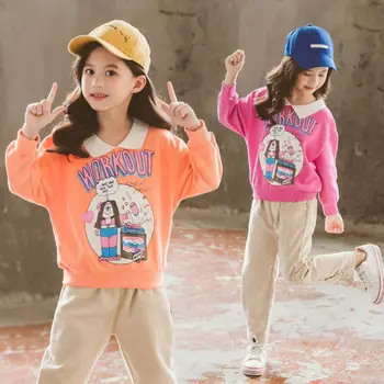 

Girls Autumn Outfits Fashion Children Clothes Set Cartoon Sweatshirts+Corduroy Pants Spring Teen Clothes for Girl Kids Tracksuit