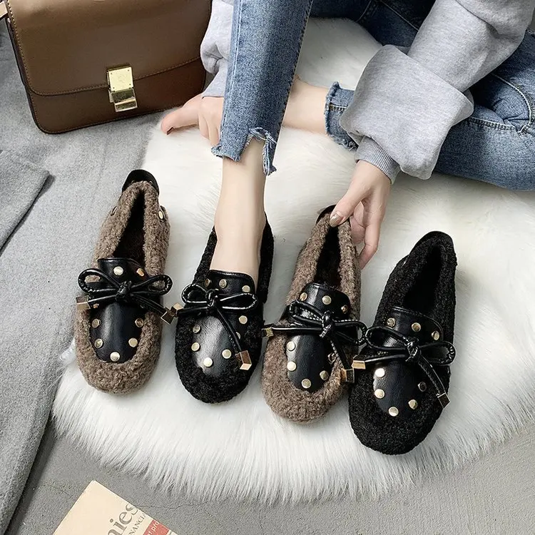 

Cotton-padded Shoes Women's 2019 New Style Furry WOMEN'S Shoes Loafers Women's Flat Versatile Fluffy Shoes Women's Winter plus V
