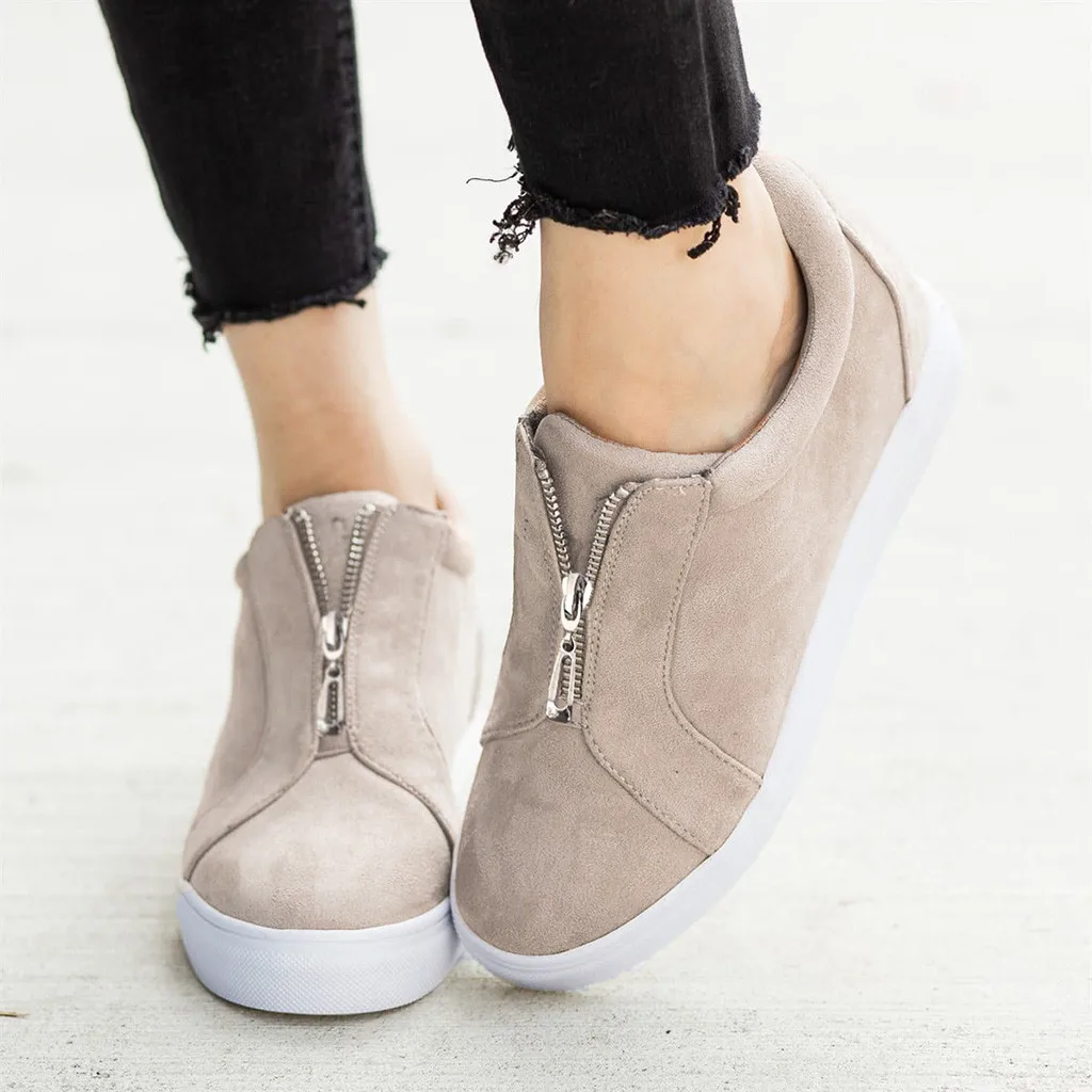 

Women'S Sports Shoes Canvas Casual Breathable Walking Front Zipper Flat Shoes Large Size Classic Fashion 2019 *