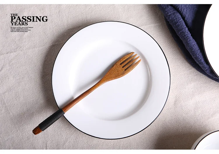 Набор тарелок и тарелок с ручной росписью по краям, тарелка для отеля, миска для риса, ложка, комбинированная подарочная посуда