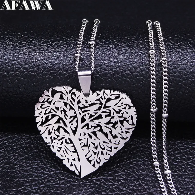 Fashion Heart Tree of Life Stainless Steel Statement Necklace for Women Silver Color Necklaces Jewelry collares N4205S01 | Украшения и