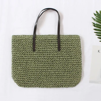 

Women Handbag Summer Beach Bag Rattan Woven Handmade Knitted Straw Large Capacity Totes Leather Women Shoulder Bag Bohemia New