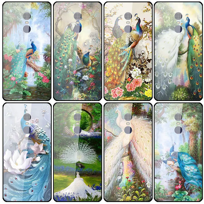 Tempered Glass Phone Cases for Xiaomi Redmi Note 4 4X 5A 5S 6X 7 7A 8 8A 9 SE A1 A2 Lite Plus Shell Bags Beautiful peacock | Мобильные