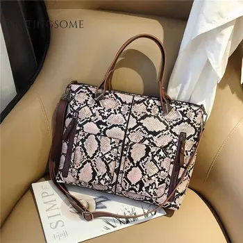 

Snake Skin Women Tote Bag Serpentine Pattern PU Leather Shoulder Messenger Shopper Bag Design Fashion Ladies Luxury Bags 2019