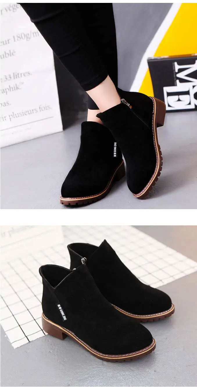 Winter boots women sneakers square heel casual shoes woman 2019 fashion side zipper solid adult women ankle boots women shoes (4)