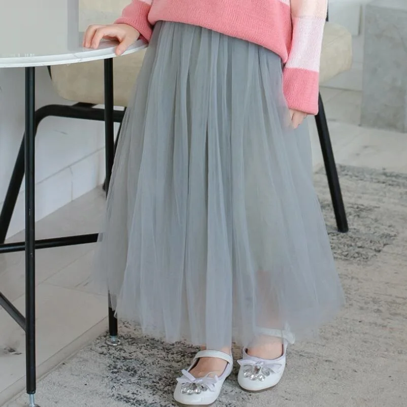gray kids skirts Вечерние юбки для девочек-подростков на весну, осень и лето, детская одежда, юбки-пачки для девочек, длинная юбка принцессы, Детский костюм - Цвет: gray kids skirts