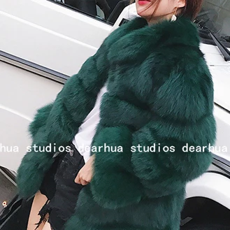 Dark green Модные милые новые зимние пальто для женщин шуба из искусственного лисьего меха размера плюс женские стоячий воротник с длинным рукавом искусственный мех куртка меховой жилет Fourrure - Цвет: Dark green