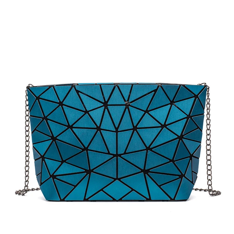 Женская сумка через плечо LOVEVOOK, складываемая наплечная сумка с длинной цепью, повседневная сумка на плечо с геометрической клеткой - Цвет: Синий
