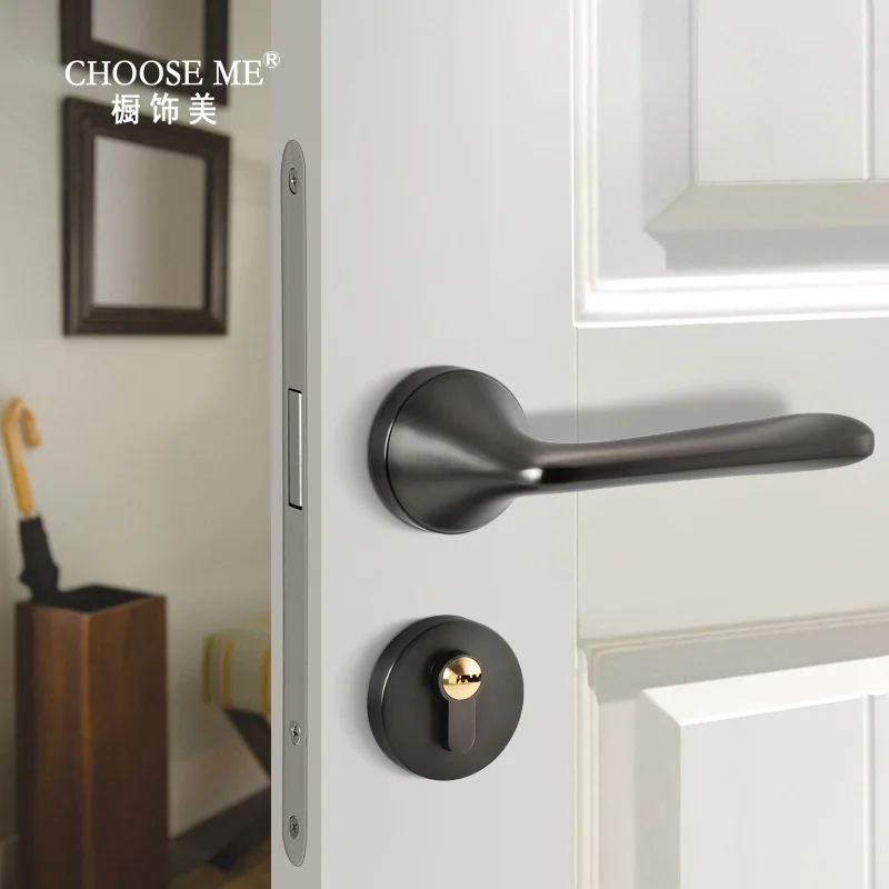 

Manufacturers Direct Selling Zinc Alloy Lock Simple Door Lock Room Indoor Handle Lock European Style Space-like Grey Mute Split