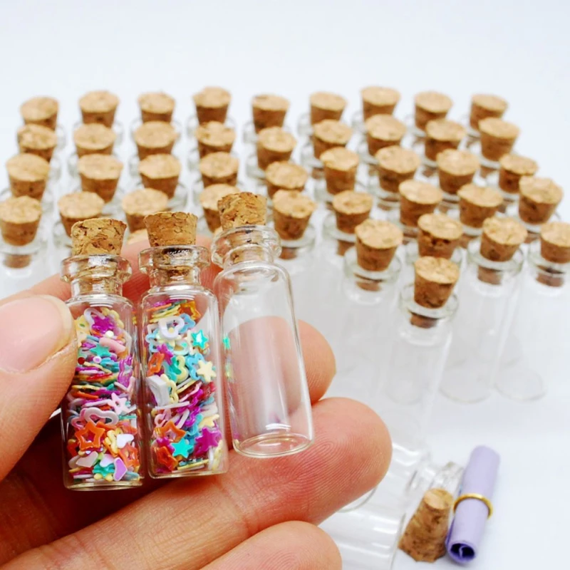 10PCS 1*2.8cm Mini Glass Wishing Bottle Pendant Small Clear Transparent Jar Wooden Stopper Glass Bottle