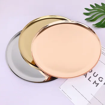 

Golden Stainless Steel Tray Scandinavian Round Storage Tray Simple Snack Cake Display Metal Plate Photography Props