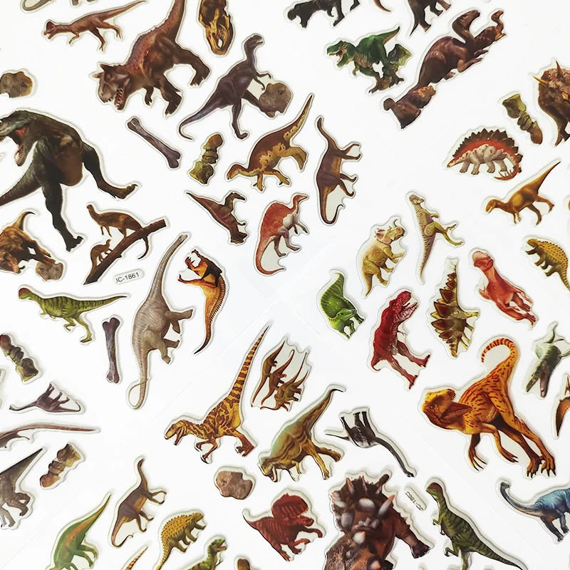 3D Dinosaur Stickers 8 Sheets 120+pcs DIY Waterproof Classic Bubble Stickers Scrapbook Decoration-3d stickers