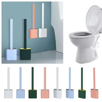 

Wall Mounted Toilet Brush Flat Head Cleaning Brush Silicone Bristles Brushes with Quick Drying Holder set Bathroom Accessories