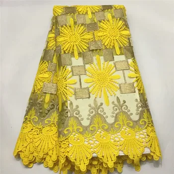 

African Lace Fabric 2019 High Quality yellow French Net Embroidery Tulle Lace Fabric For Nigerian Wedding Party Dress E14-73