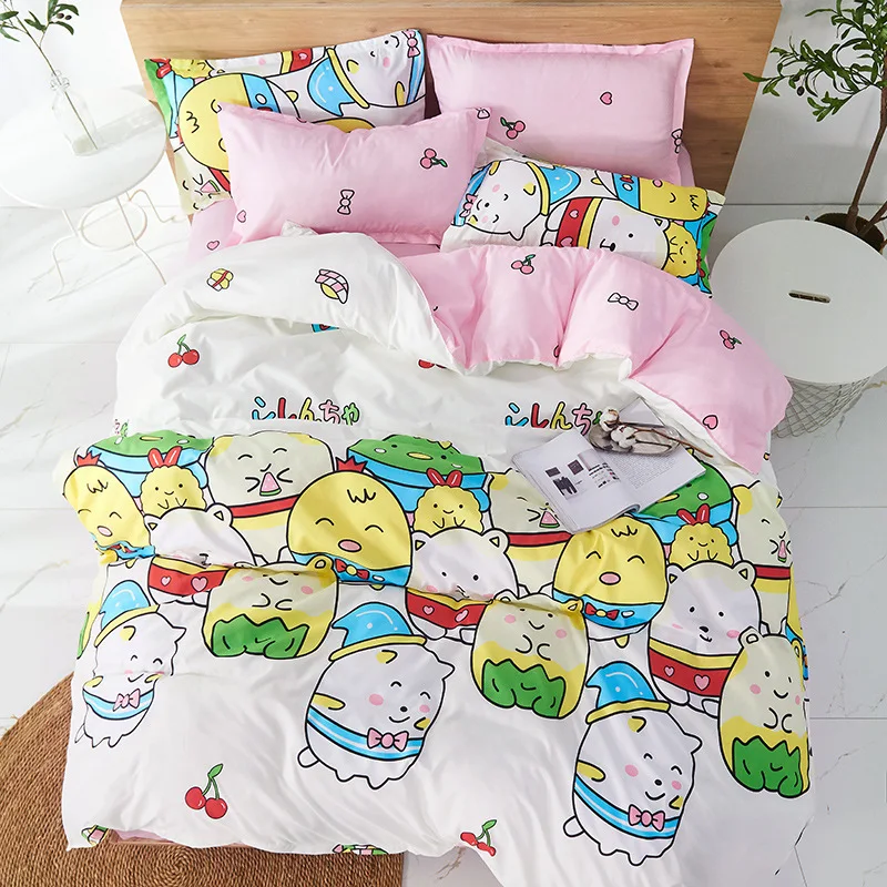 

Unique cartoon animals print Home bed set pillowcase candy colors duvet cover colorful Bedding set flat sheet bedclothes 4pcs