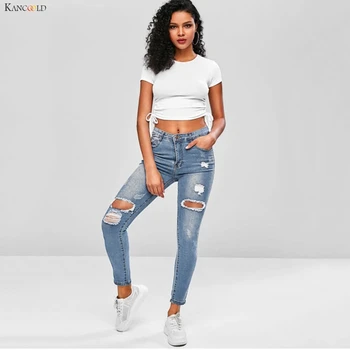 

KANCOOLD pants Women Fashion Hole Pocket Wild Slim Fit Tight Pencil Pants Skinny Zipper Mid Casual sexy new jeans woman 2019Oct7