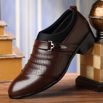 

2020 New Men's Leather Sandals Casual Shoes Business Hollow Air Permeable Pointed Toe Leather Shoes Men's Low Set Foot Men's Sho