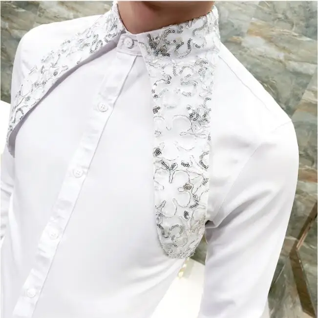 Men's Shirt White Black Wedding Party Dress Shirt Luxury Male Camisa Long sleeve