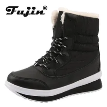 Fujin/зимние ботинки; зимние Бархатные ботинки с толстой подошвой; однотонная парусиновая обувь с круглым носком; теплая женская обувь из хлопка для отдыха