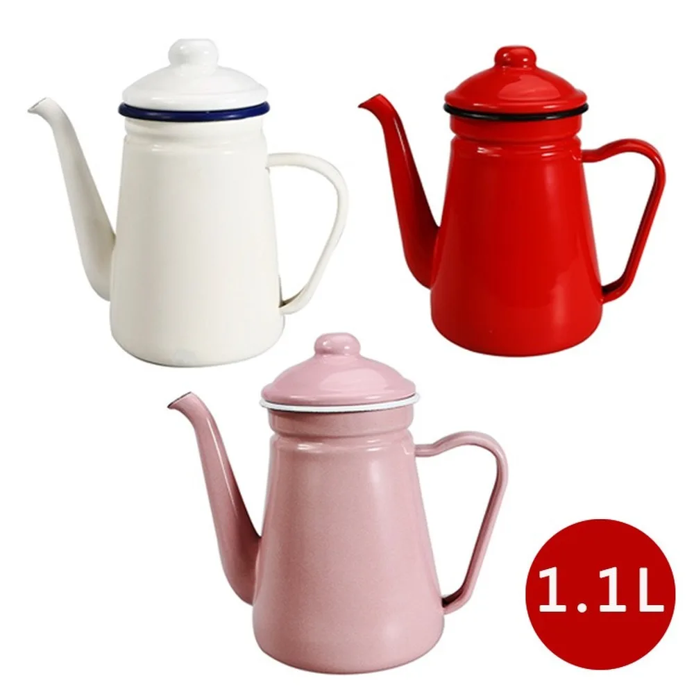 

1.1LThickened Enamel Thin Mouth Pots Drip Coffee Pot Gooseneck Spout Long Mouth Coffee Kettle Home Tea Tool bule esmaltado