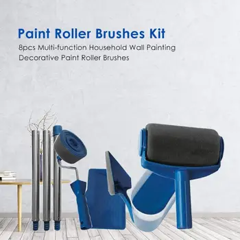 

8pcs DIY Paint Roller Brush Tools Set Household Use Wall Decorative Handle Flocked Edger Tool Painting Brush with seam