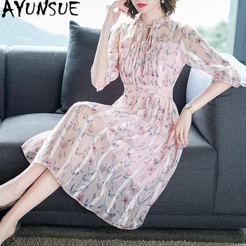 

AYUNSUE Summer Pink Floral Chiffon Dress 2020 Women Beach Boho Dress Mesh Korean Elegant Clothes Vestidos LGF1915656G KJ4212