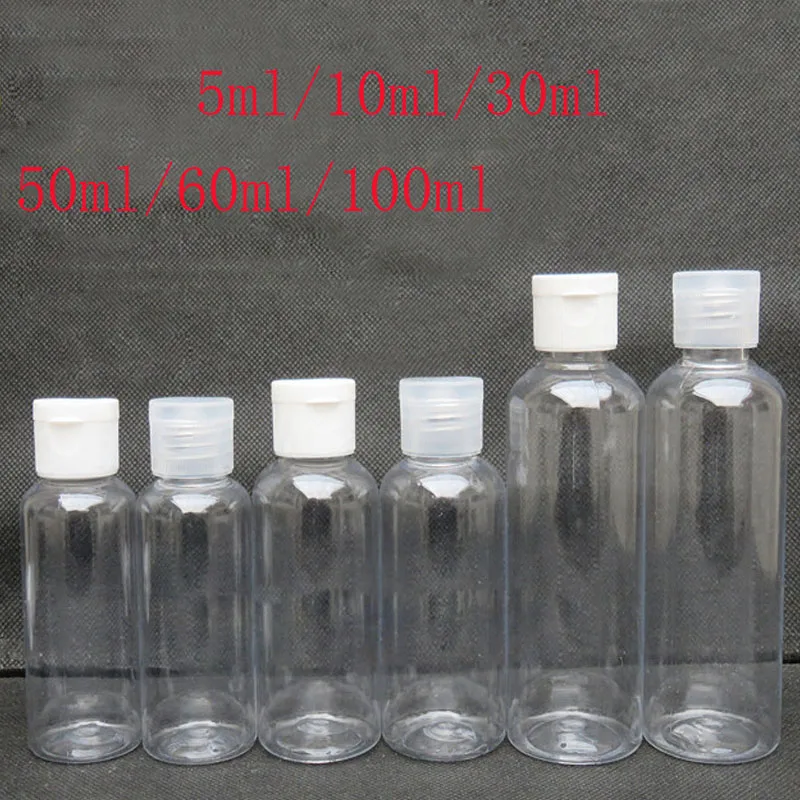 

100pcs 5ml - 100ml Plastic PET Clear Flip Lid Lotion Bottles Cosmetic Shampoo Sample Containers Travel Liquid Refillable Vials