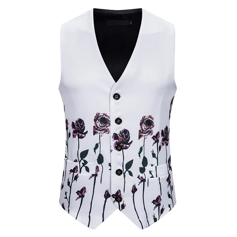 Men's Vest Brand New Casual Fashion Men's 3D Euro Code Rose Print Single-breasted Vest Vest Fashion Casual Suit Vest