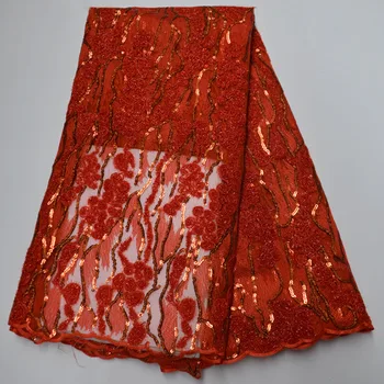 

Latest African French Lace Fabric With Sequins Red For Sewing Wedding Dress 2019 High Quality Organza Tulle Lace Fabric TG5-9