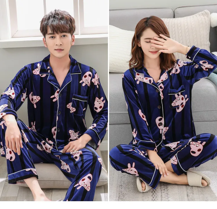 Autumn and Winter Newest Gold Velvet Pajamas Women's Couples Long-sleeved Suit Men and Women Cardigan Casual Home Clothes