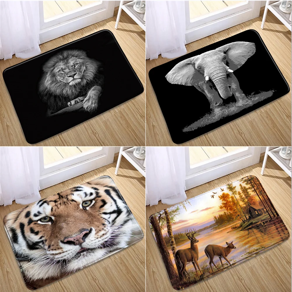 Animal Bathroom Floormat Doormat Non-Slip Door Mats Elephant Tiger Lion Giraffe Elk Deer Foot Pads Thick Sponge Cartoon Flannel | Дом и сад