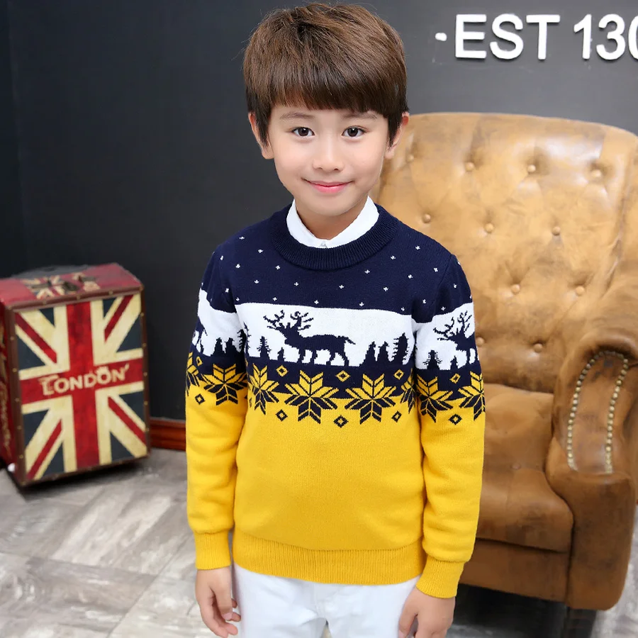 Buy Famli Christmas Sweater for Kids Boy Teenager Autumn Winter Knitted Pullover Kids Ribbed Sweater Casual Full Sleever Print Top