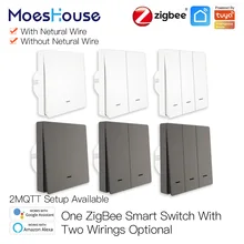Tuya ZigBee Smart Light Switch No Neutral Wire No Capacitor Needed Smart Life 2/3 Way Works with Alexa Google Home 2mqtt