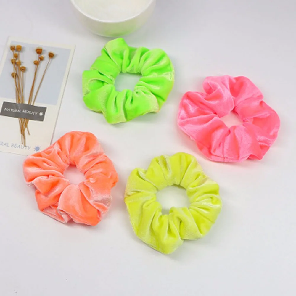 

1PC Women Flannel Scrunchies Elastic Hair Ties Girl Solid Color Ponytail Holders Fluorescent Color Bright Women Hair Accessories