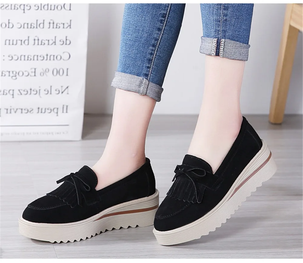 HX 2859-2019 Fashion Tassel Women's Platforms Shoes Genuine Leather Womans Sneakers-15