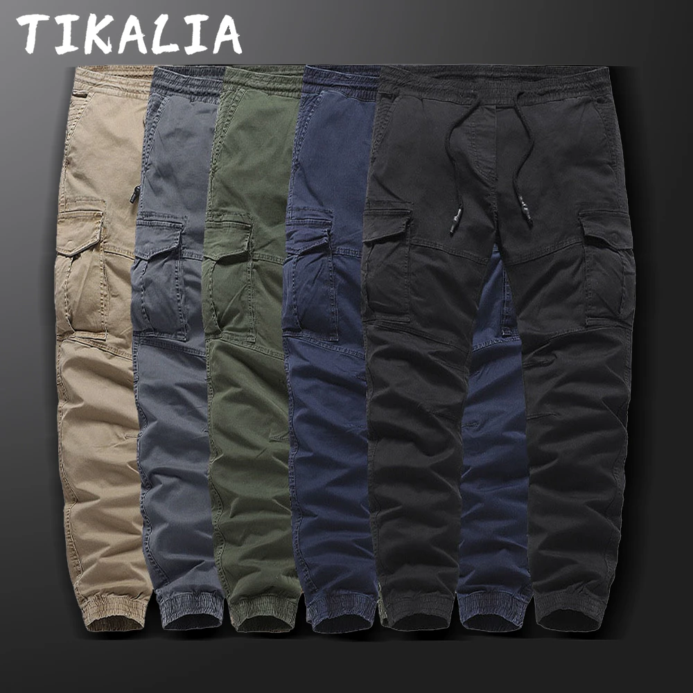 2022 Men's Pants Work Casual Drawstring Cargo Pants Spring Autumn Lightweight Ankle Length Jogger Pants Pure Color Plus Size best business casual pants